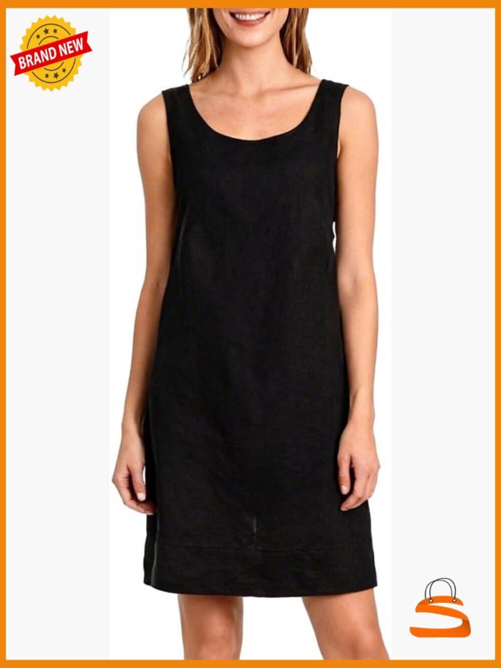 Women's 100% Linen Backless Tank Dress Adjustable Straps A-Line